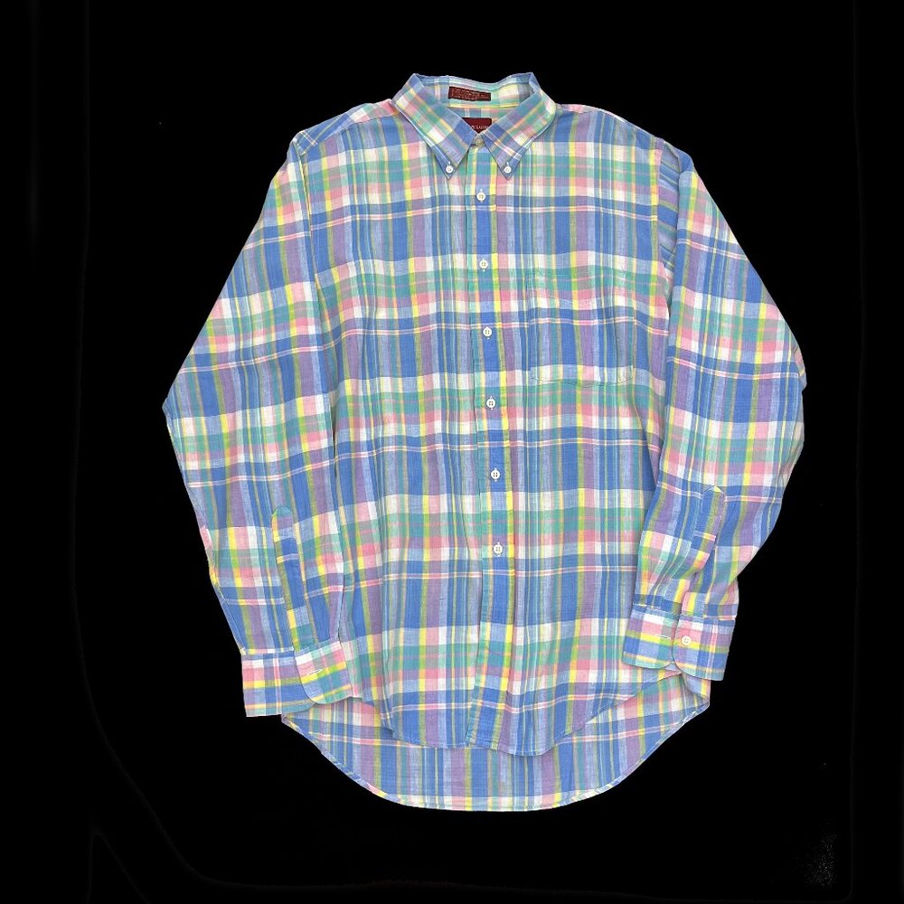 Chaps Ralph Lauren Vintage Spring Plaid Button Down Shirt Mens L